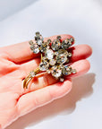 ANTIQUE ART DECO CUT GLASS BOUQUET BRASS BROOCH