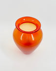 1950s ORANGE RED OMBRE PRESSED GLASS POSY VASE WITH BLACK RIM