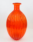 1970s ITALIAN EMPOLI ORANGE RIBBED GLASS OBLONG BOTTLE VASE
