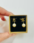 2017 CHANEL STAR CC LOGO PEARL DROP PIERCED EARRINGS