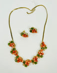 1950s CORAL ROSES & JADE LEAVES NECKLACE SUITE