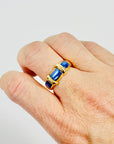 1970s 18k YELLOW GOLD BLUE CHALCEDONY ENAMEL TANK RING