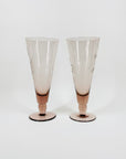 1950s ETCHED AMETHYST/BLUE CHAMPAGNE FLUTES