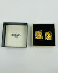 1995 CHANEL CC LOGO MARK HOLLOW RECTANGLE CLIP ON EARRINGS