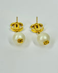1990s CHANEL CC GOLD LOGO CRYSTAL DROP PEARL PIERCED EARRINGS