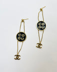 1994 CHANEL COCO BLACK ENAMEL DROP PIERCED EARRINGS