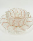 ANTIQUE PINK ZANFIRICO & LATTICINO GLASS PINCHED BOWL & MATCHING PLATE