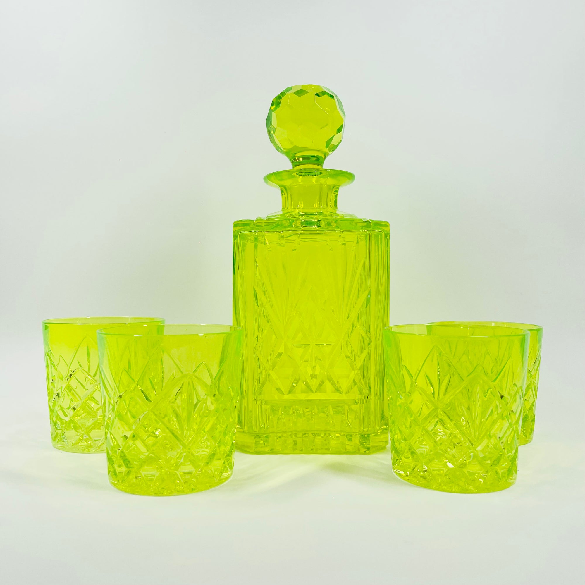 ANTIQUE URANIUM GLASS WHISKEY SET