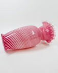 ANTIQUE MOUTH BLOWN PINK LATTICINO RUFFLE RIM VASE
