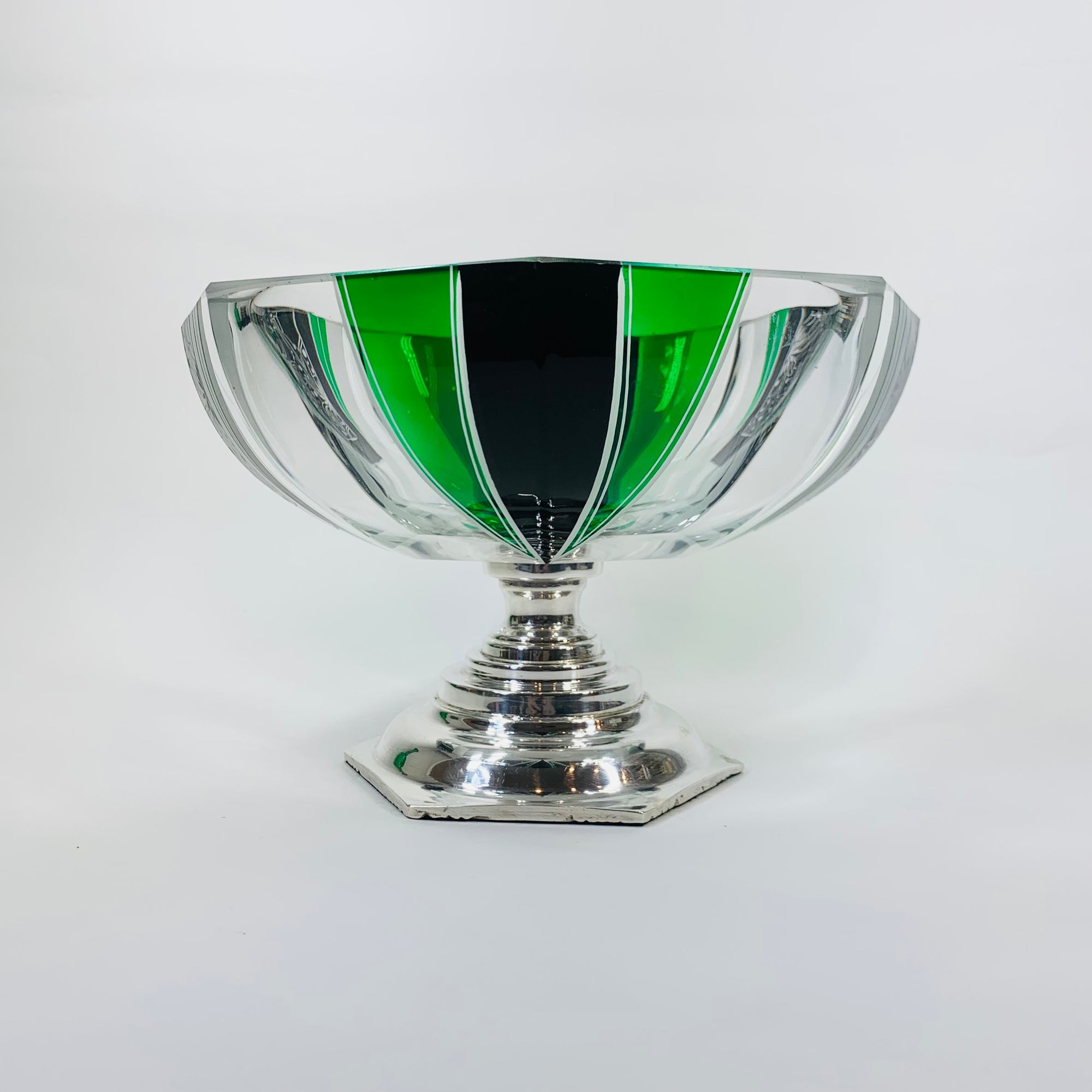 KARL PALDA GREEN BLACK SILVER FOOTED BOWL