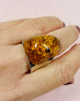 1960s MODERNIST SILVER AMBER CABOCHON RING