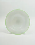 ANTIQUE FRENCH WHITE OPALINE GLASS COMPORT WITH URANIUM GLASS TRIMS