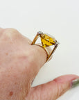 1950s 14K YELLOW GOLD STATEMENT CITRINE COCKTAIL RING WITH DIAMONDS