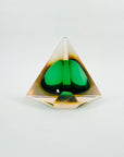 1950s MURANO MANDRUZZATO GREEN SALMON GLASS SOMMERSO FACETED TRIANGULAR GLASS BOWL