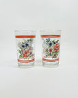 1970s JAPANESE RED LAMINATED CHRYSANTHEMUM GLASS TUMBLERS