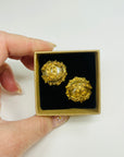 1994 CHANEL CC LOGO FILIGREE PEARL BUTTON CLIP ON EARRINGS