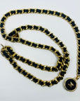 2006 CHANEL MATELASSE BLACK LEATHER GOLD PLATED LOGO BELT WITH LEATHER LOGO MEDALLIONS