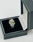1950s 14K YELLOW GOLD DIAMOND EMERALD LEOPARD RING WITH RUBY EYES