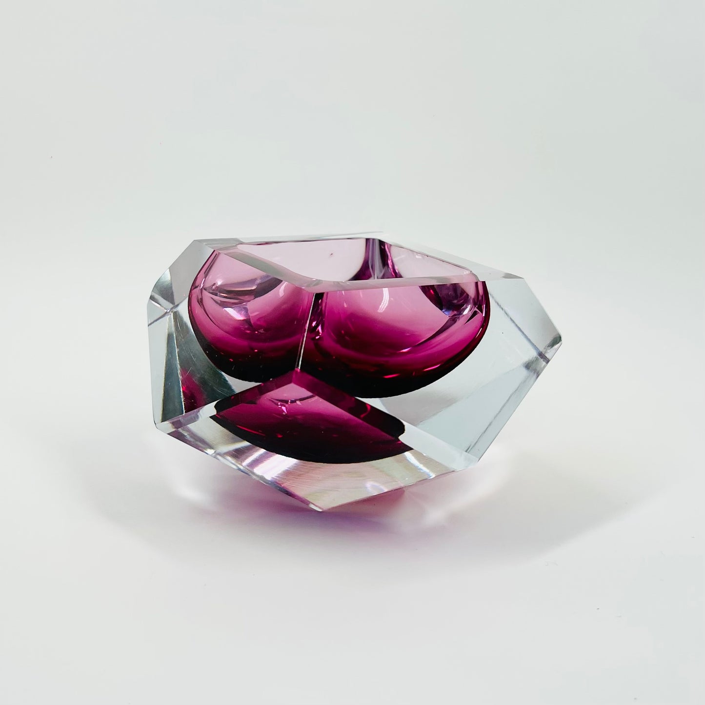 1950s FACETED MURANO CRANBERRY PINK GEODE BOWL