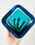 1960s BLUE AQUAMARINE SOMMERSO SQUARE GLASS BOWL/ASHTRAY