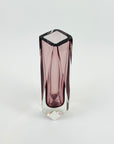 1960s PINK AMETHYST MURANO SOMMERSO FACETED GLASS BLOCK VASE
