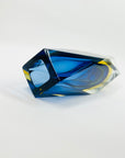 1980s COBALT BLUE YELLOW SOMMERSO GLASS HEXAGON MANDRUZZATO VASE