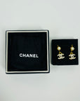 1990s CHANEL CC GOLD LOGO CRYSTAL PEARL PIERCED EARRINGS