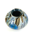 1980s AUSTRALIAN BLUE BROWN GLAZED POTTERY AMPHORA VASE