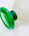 LARGE ANTIQUE ART DECO MURANO SCAVO FOOTED WHITE ACID GLASS VASE WITH GREEN HANDLES