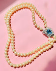 1950s AVON DOUBLE PEARL COSTUME NECKLACE WITH BLUE AND CLEAR PASTES