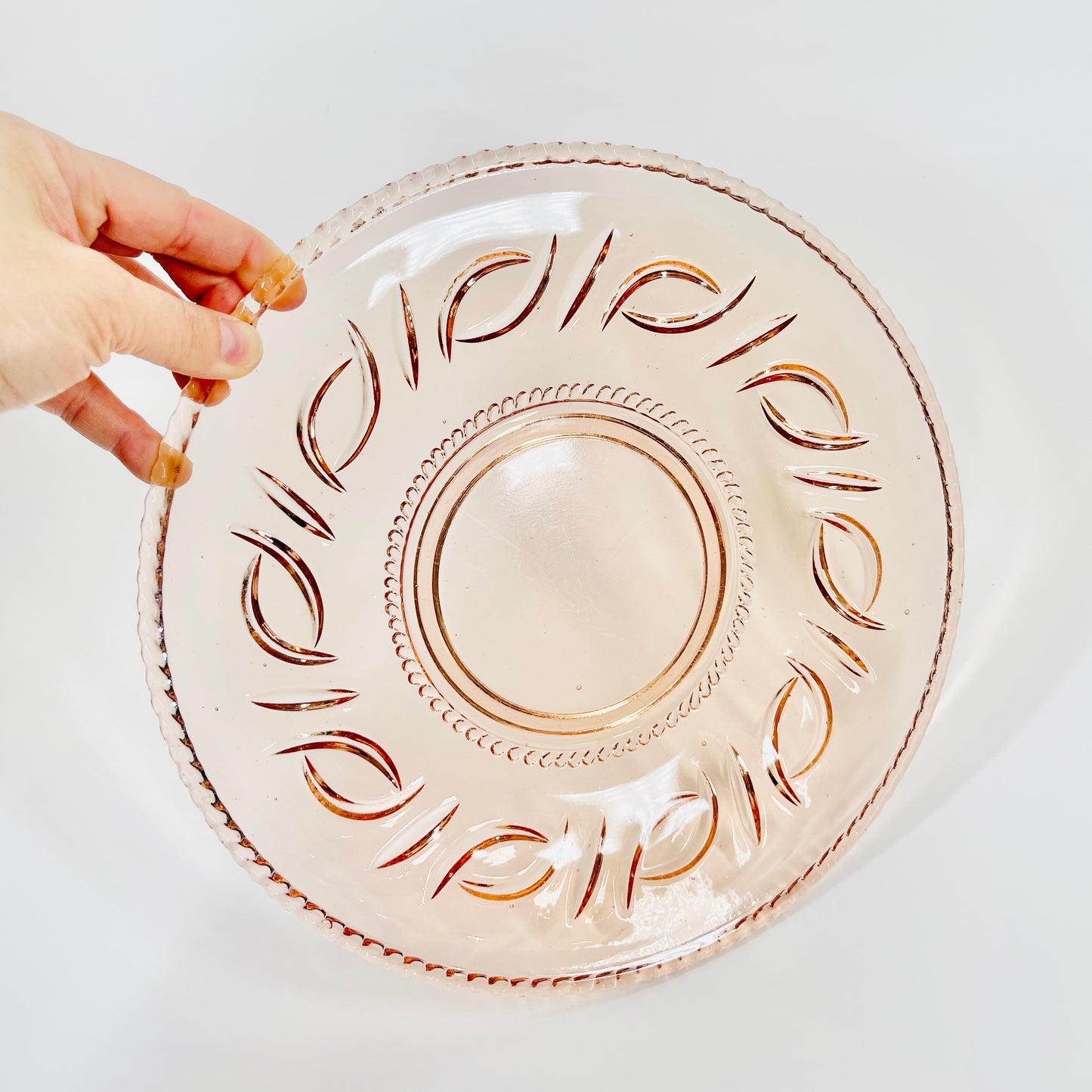 ANTIQUE PRESSED DEPRESSION PINK GLASS PLATTER