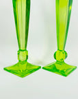 ART DECO URANIUM GLASS CANDLE STICKS