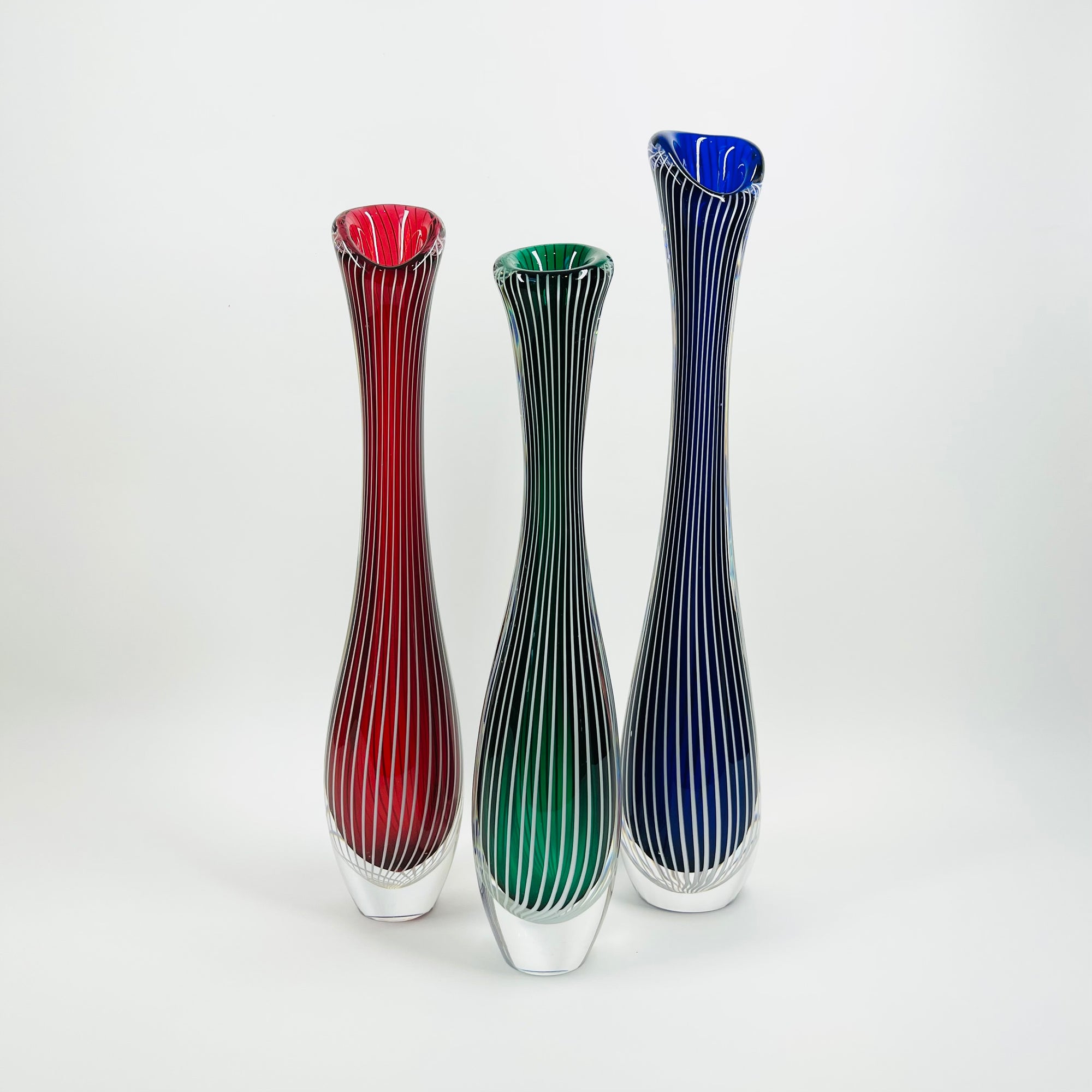 1960s ZEBRA SOMMERSO GLASS VASE BY VICKE LINDSTRAND FOR KOSTA BODA