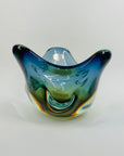MCM BLUE GREEN MURANO SOMMERSO PINCHED GLASS BOWL/ASHTRAY