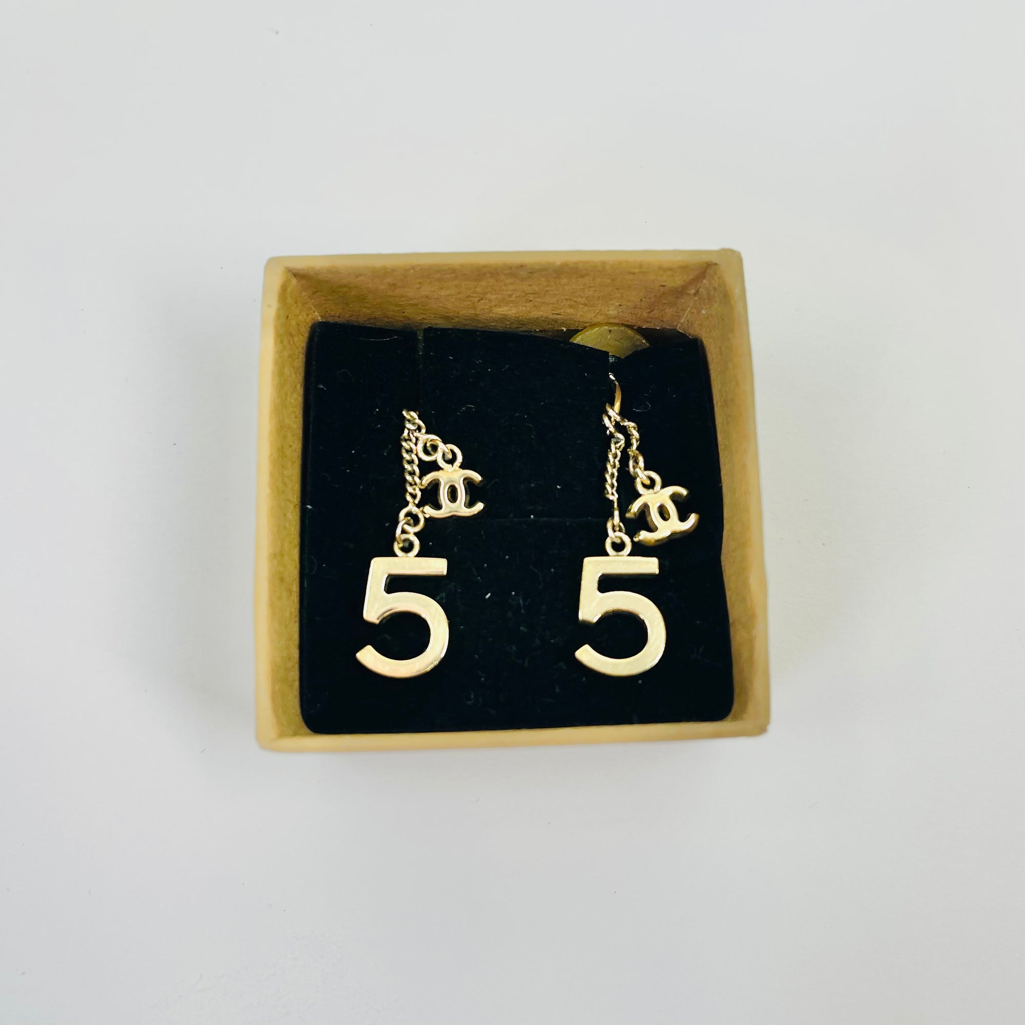 Y2K CHANEL CC LOGO NO.5 PERFUME DROP PIERCED EARRINGS