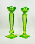 ART DECO URANIUM GLASS CANDLE STICKS