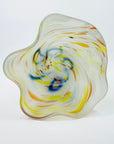 1980s WHITE YELLOW SATIN SPATTER ART GLASS VASE