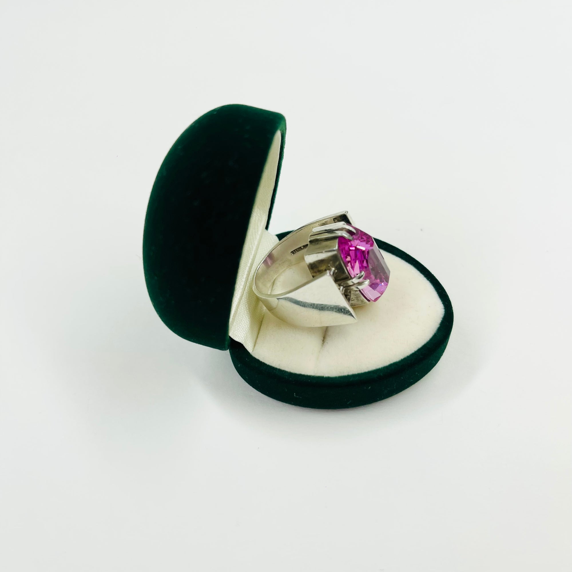 ART DECO SILVER TANK RING WITH PINK SPINEL
