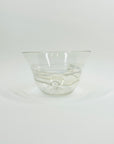 1980s AUSTRALIAN MOUTH BLOWN CLEAR MILKY WHITE SWIRL ART GLASS MINI BOWL/VASE