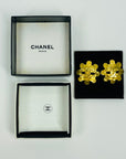 1994 CHANEL CC FILIGREE FLOWER GOLD LOGO BUTTON CLIP ON EARRINGS