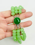 VINTAGE GREEN AUSTRIAN CRYSTAL BEADS NECKLACE WITH GREEN STONE PENDANT CLASP
