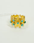 1960s 18k YELLOW GOLD BRUTALIST DIAMOND RING WITH TURQUOISE