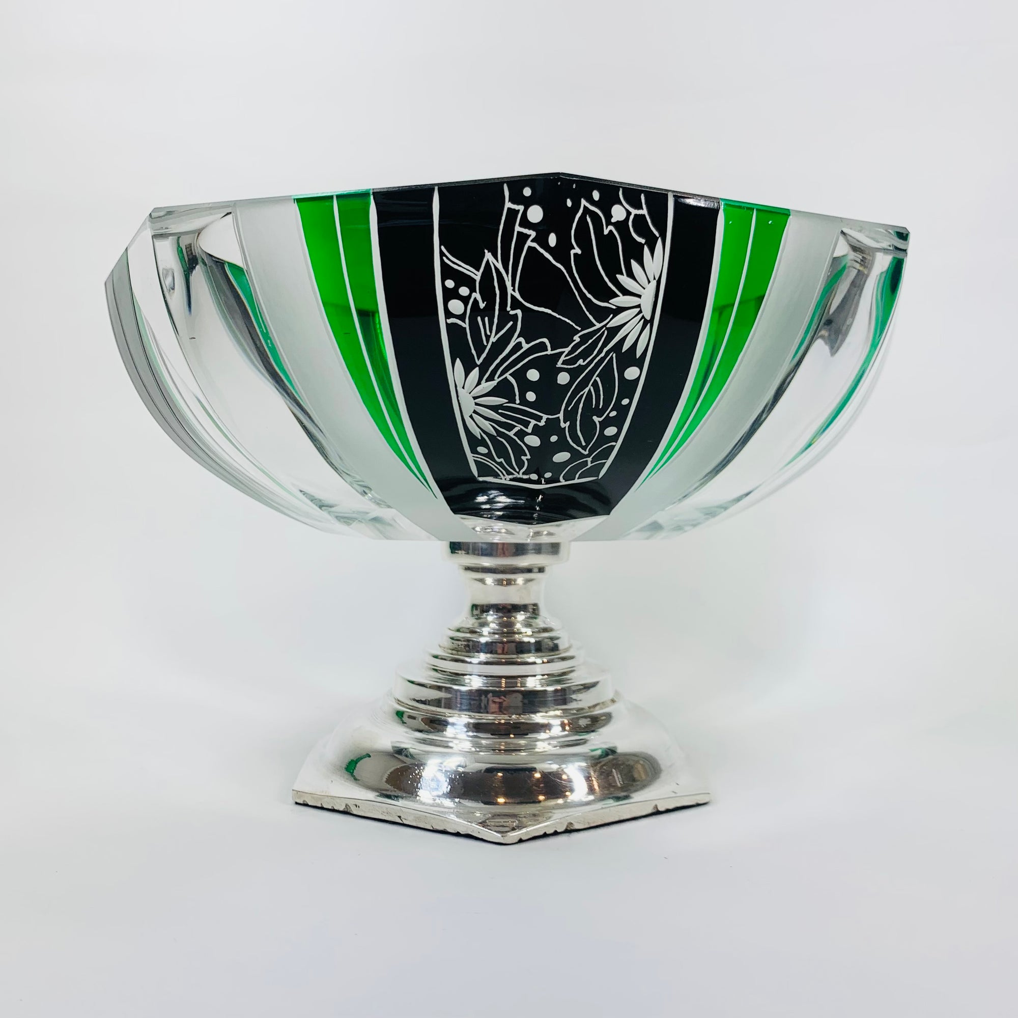 KARL PALDA GREEN BLACK SILVER FOOTED BOWL