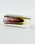 1950s AMETHYST PUPLE YELLOW MURANO SOMMERSO GLASS HEXAGONAL BLOCK POSY VASE