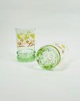 1970s LAMINATED FLORAL GREEN GLASS TUMBLERS