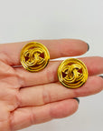 1994 CHANEL CC GOLD LOGO BUTTON CLIP ON EARRINGS