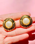 1980s ROUND PEARL FILIGREE CLIP ON EARRINGS