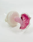 ANTIQUE MURANO PINK WHITE LATTICINO SOMMESO GLASS FOOTED RUFFLE RIM VASE