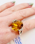 1950s 14K YELLOW GOLD STATEMENT CITRINE COCKTAIL RING WITH DIAMONDS
