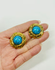 1995 CHANEL CC LOGO TURQUOISE BUTTON CLIP ON EARRINGS